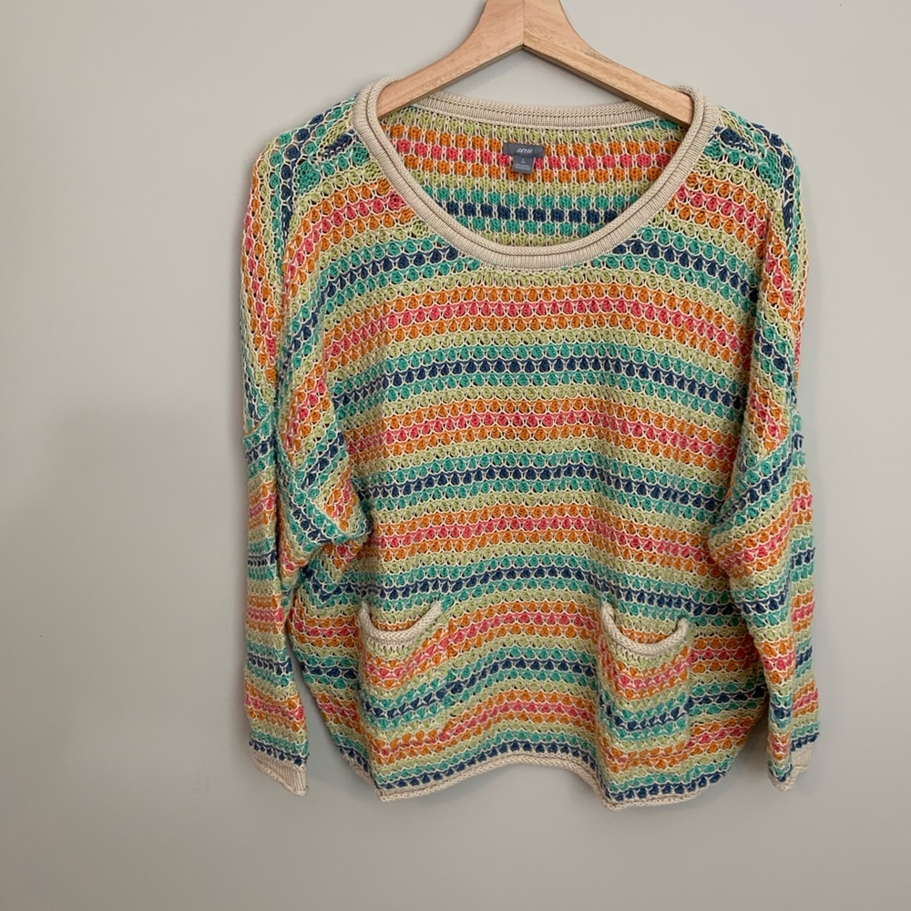 Aerie rainbow crochet sweater large
